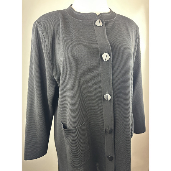 Exclusively Misook Long Ribbed Cardigan Black Duster Pockets Button Plus Size 3X - Picture 6 of 16